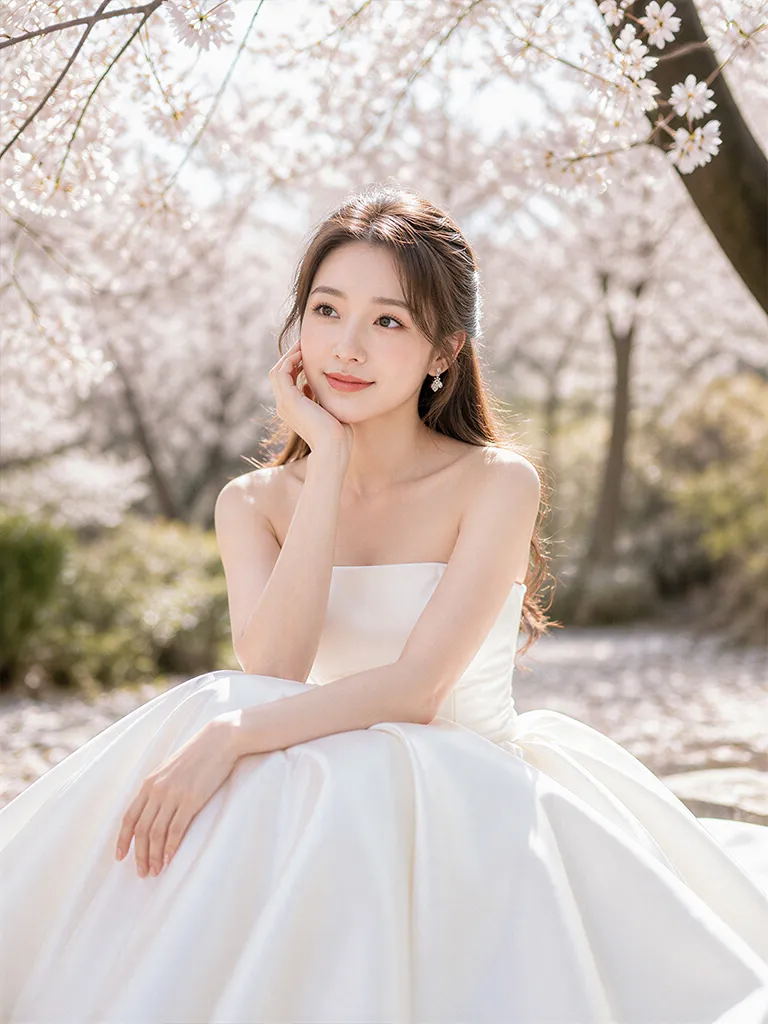 高質感 AI 婚紗肖像細節對比 — 細膩布料質感與自然皮膚光影